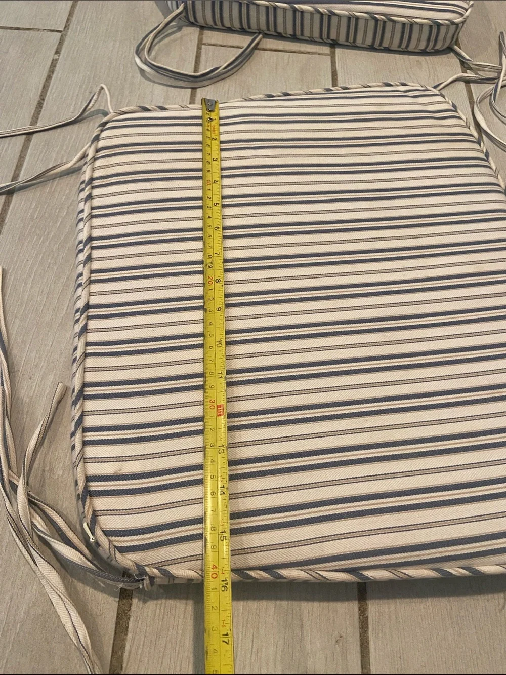Striped Seat Cushions with Ties - Set of 6